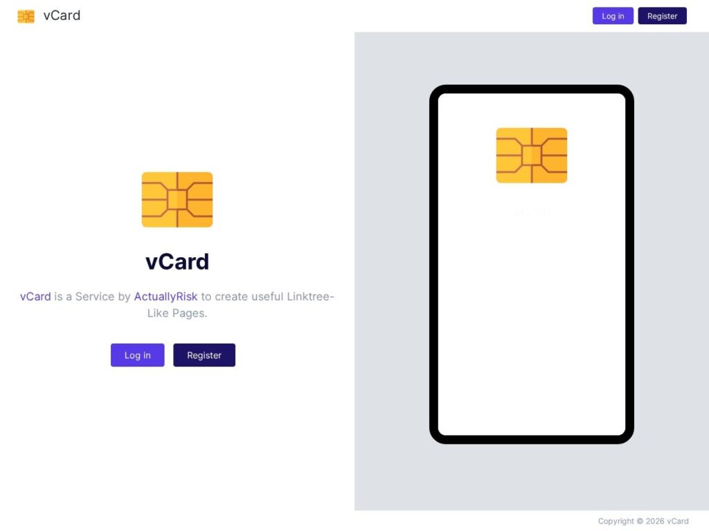 Startseite von card.r15k.de: virtuelle NFC-Visitenkarten