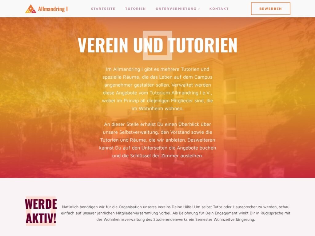 Tutorien-Uebersicht auf allmandring1.de