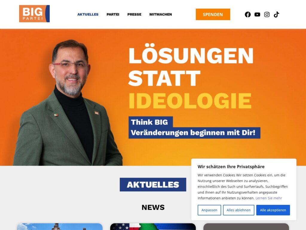 Redesignte Startseite von bigpartei.de