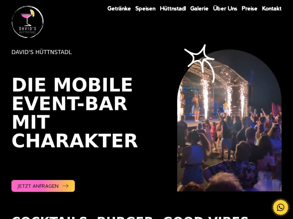 Startseite von davids-huettnstadl.de: mobile Event-Bar